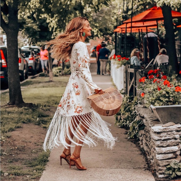 NWT Wrap Dress in Floral Print with Fringe Detail - Picture 2 of 10